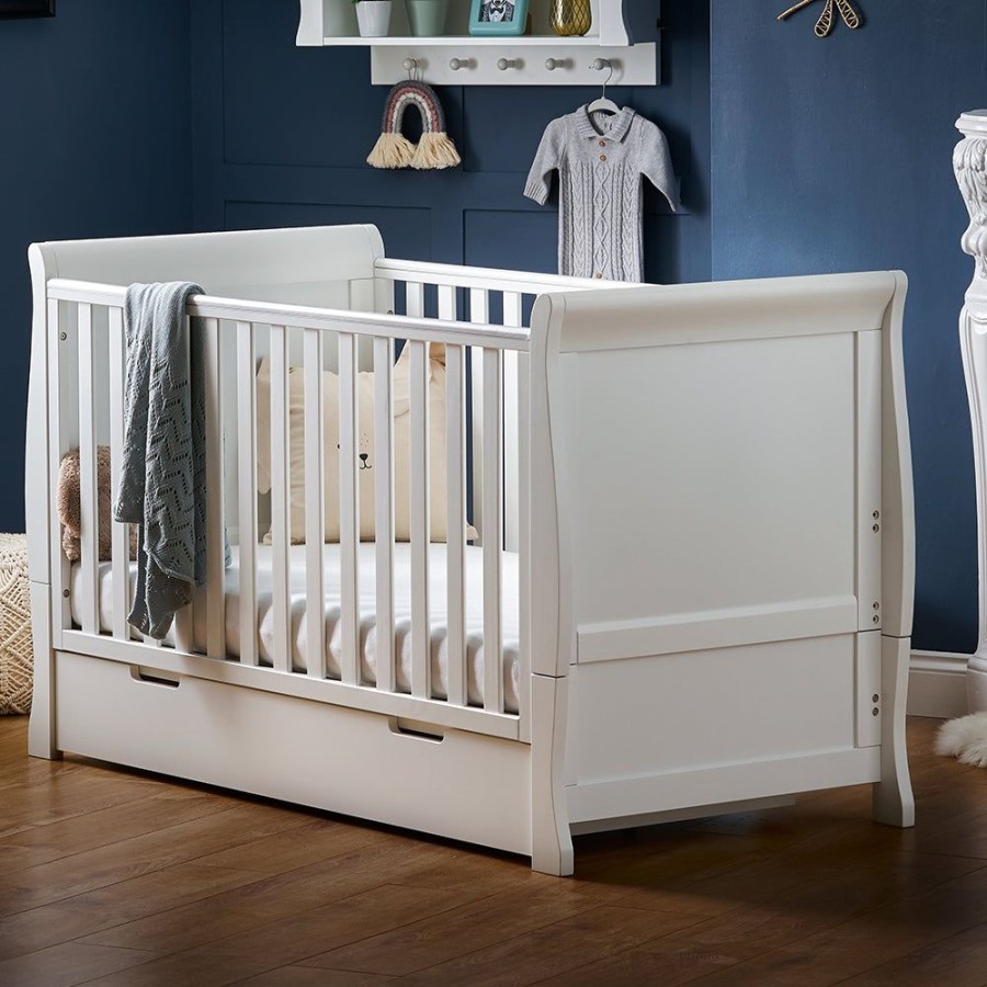 Nursery & Home Obaby Cots & Cotbeds | Obaby Stamford Classic Sleigh Cot Bed - White