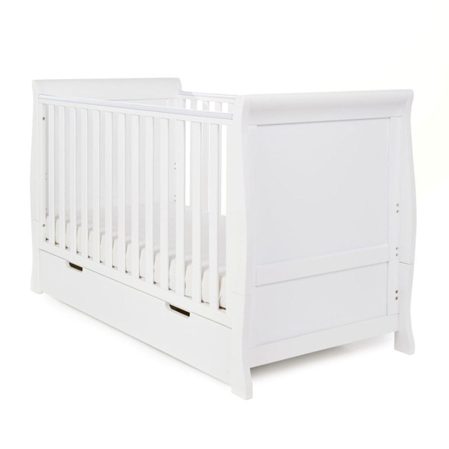 Nursery & Home Obaby Cots & Cotbeds | Obaby Stamford Classic Sleigh Cot Bed - White