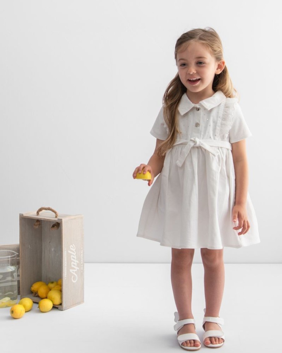 Clothing Caramelo Outfits | White Denim Frill Diamante Dress