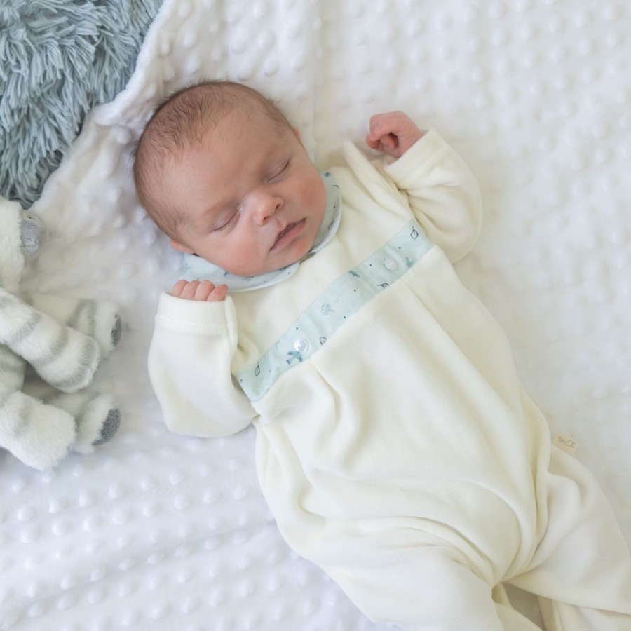 Clothing Millie & Ralph Sleepsuits | Ivory Velour Sleepsuit With Bird Print Detail