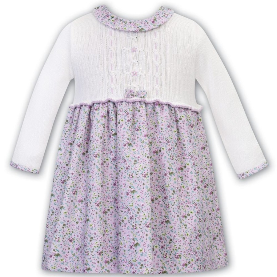 Clothing Sarah Louise Outfits | Lilac Floral Knit Top Dress