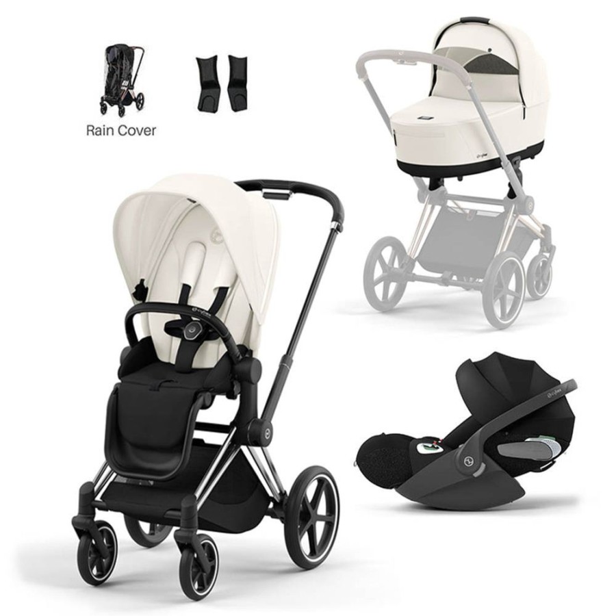 Prams & Pushchairs Cybex | Cybex Priam Travel System Inc Lux Carrycot & Cloud T - Off White