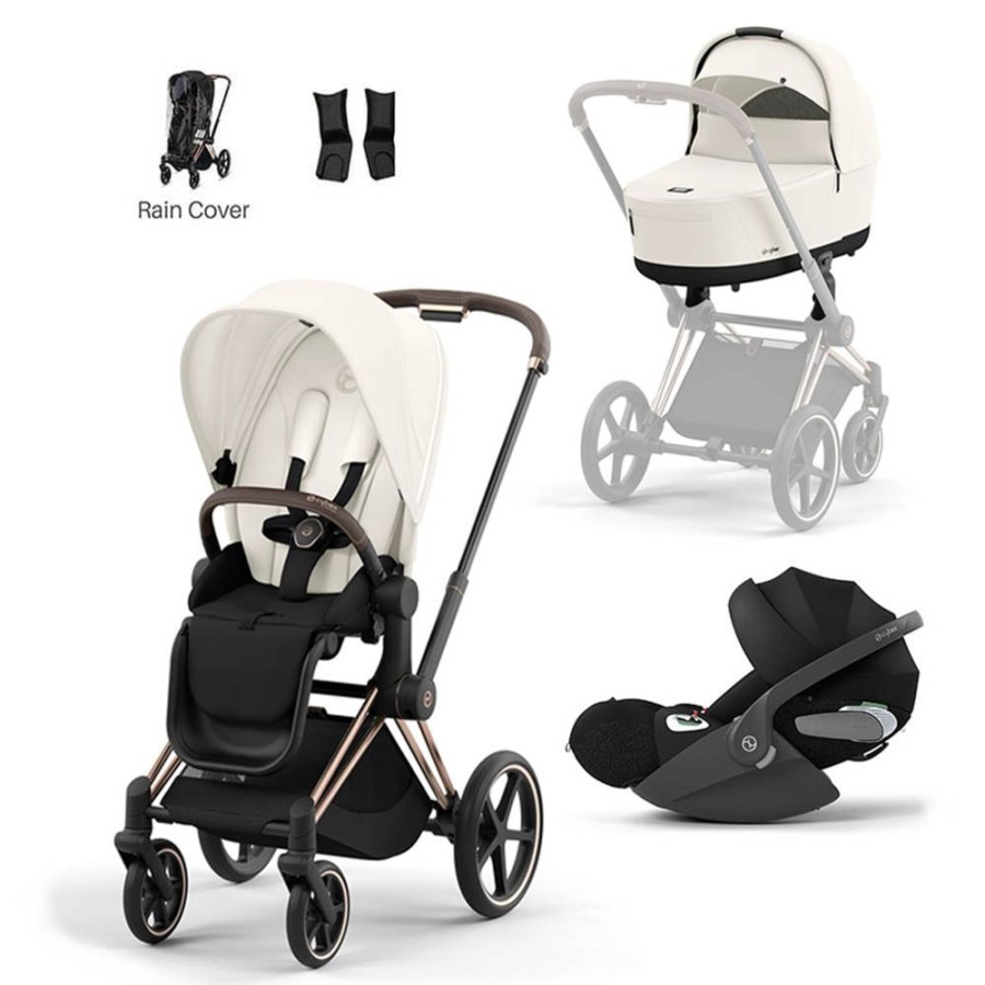 Prams & Pushchairs Cybex | Cybex Priam Travel System Inc Lux Carrycot & Cloud T - Off White