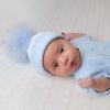 Clothing Millie & Ralph Hats | First Size White & Blue Ribbed Fur Single Pom Hat