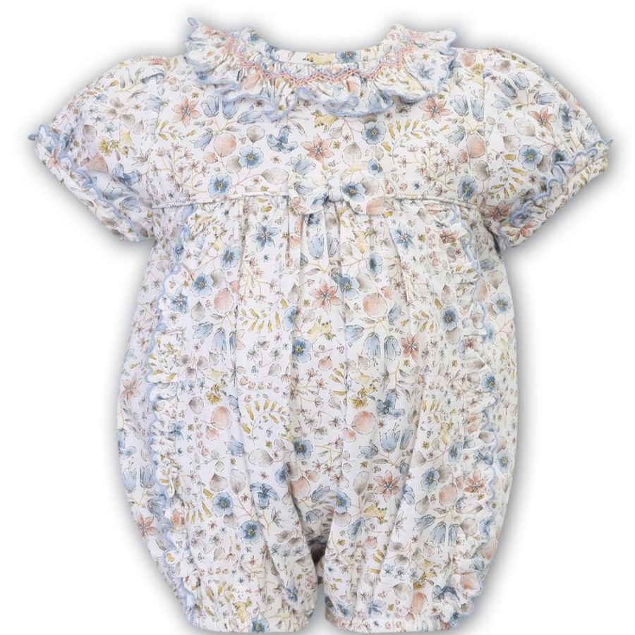 Clothing Sarah Louise Rompers | Blue Ivory Hand-Smocked Bubble Romper