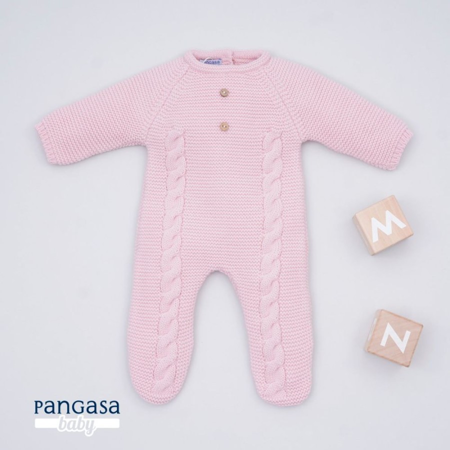 Clothing Pangasa Sleepsuits | Pangasa Powder Pink Cable Knitted Babygrow