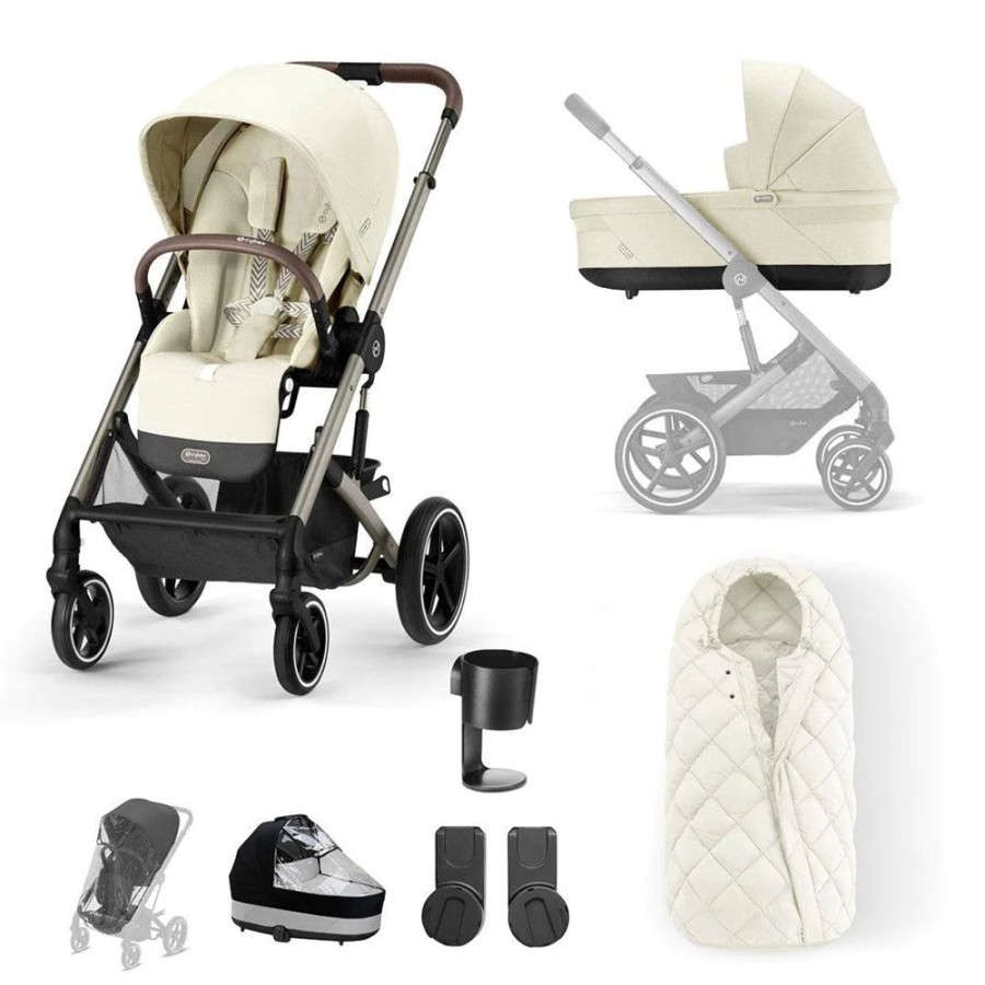 Prams & Pushchairs Cybex | Cybex Balios S Lux Essential Bundle - Seashell Beige