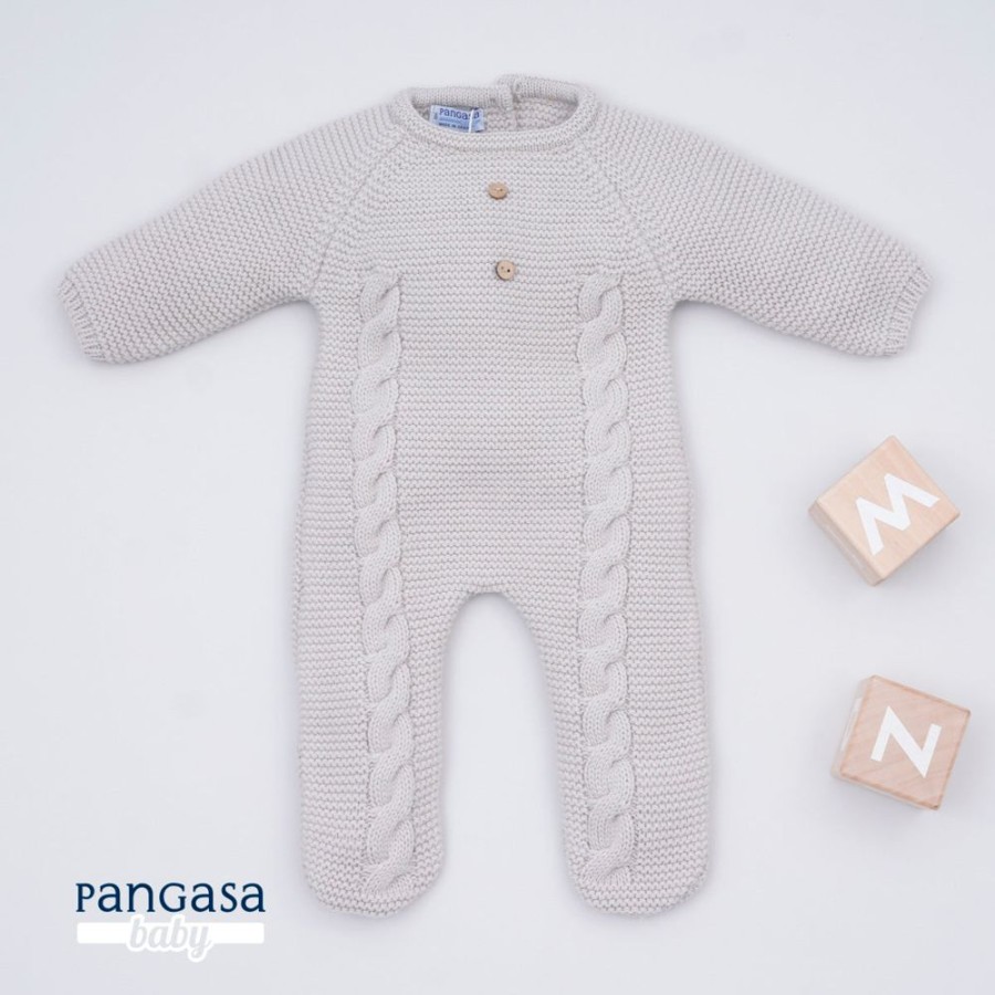 Clothing Pangasa Sleepsuits | Pangasa Grey Cable Knitted Babygrow