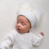 Clothing Millie & Ralph Hats | First Size White And Silver Ribbed Fur Double Pom Hat