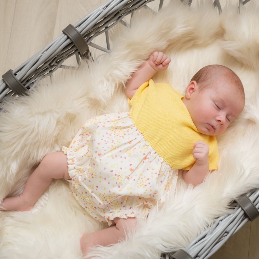 Clothing Millie & Ralph Rompers | Girls Lemon Petals Knit Top Cotton Romper