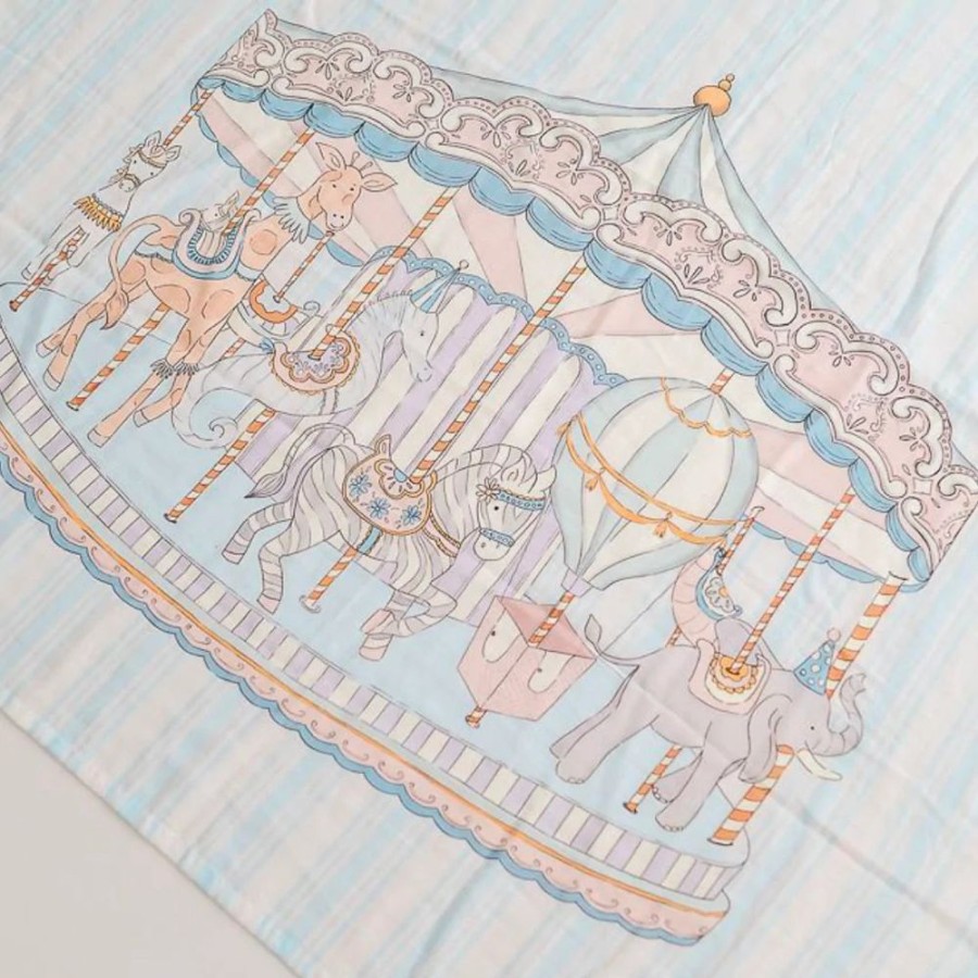 Nursery & Home Gilded Bird Bedding & Sleepwear | Gilded Bird Xl Muslin Swaddle - Carousel Blue Stripe