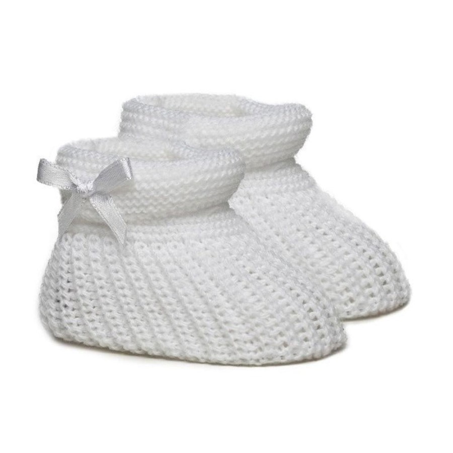 Clothing Millie & Ralph Booties | White Bow Knit Booties