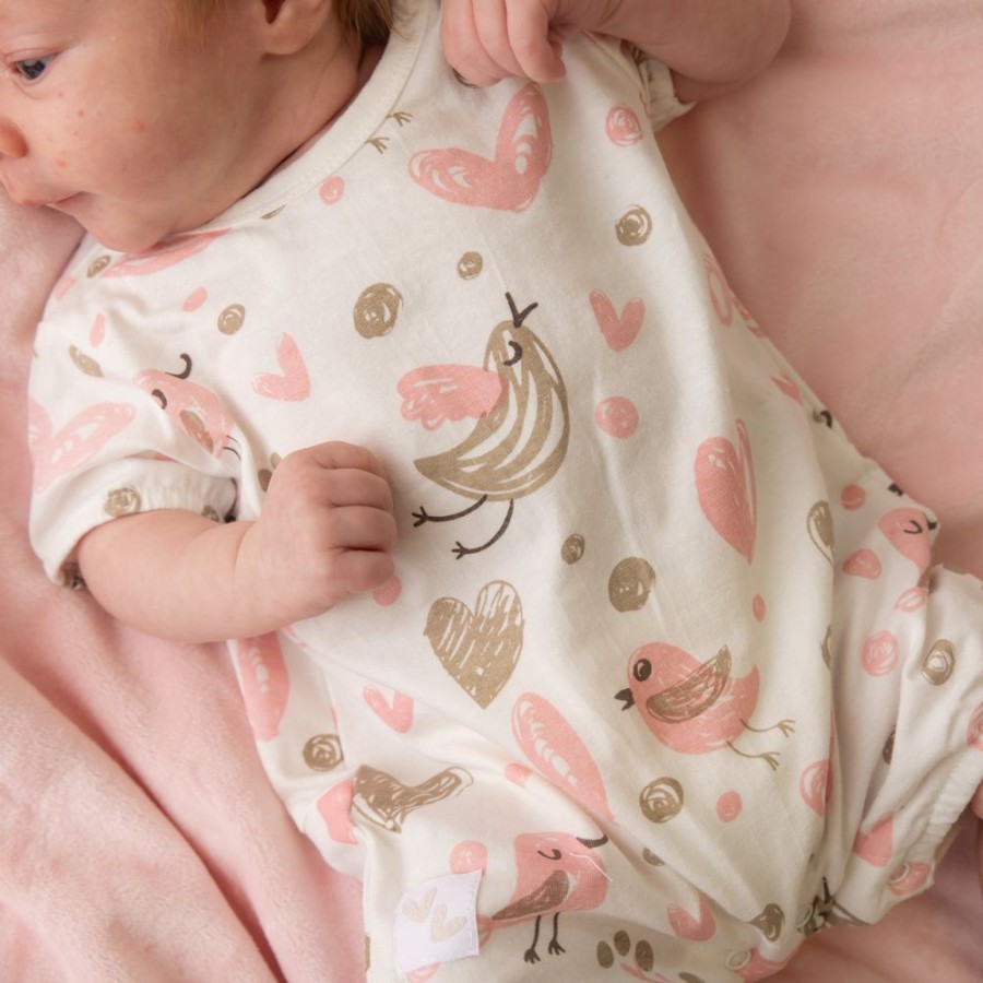 Clothing Millie & Ralph Rompers | Pink & Taupe Heart And Bird Romper