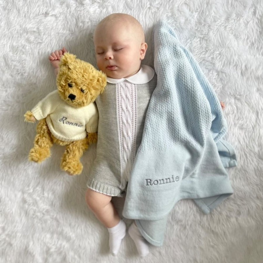 Personalised Millie & Ralph | Personalised Name Blue Cotton Cellular Blanket