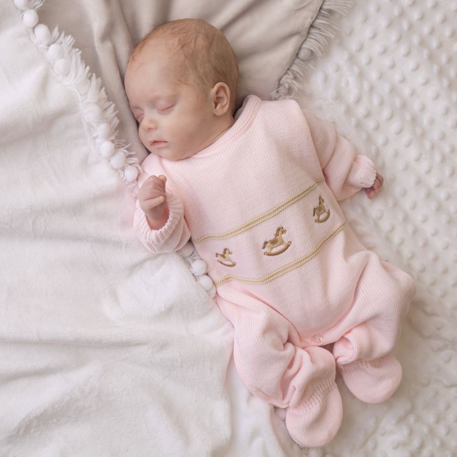 Clothing Dandelion Knitwear | Pink Rocking Horse Knitted Onesie