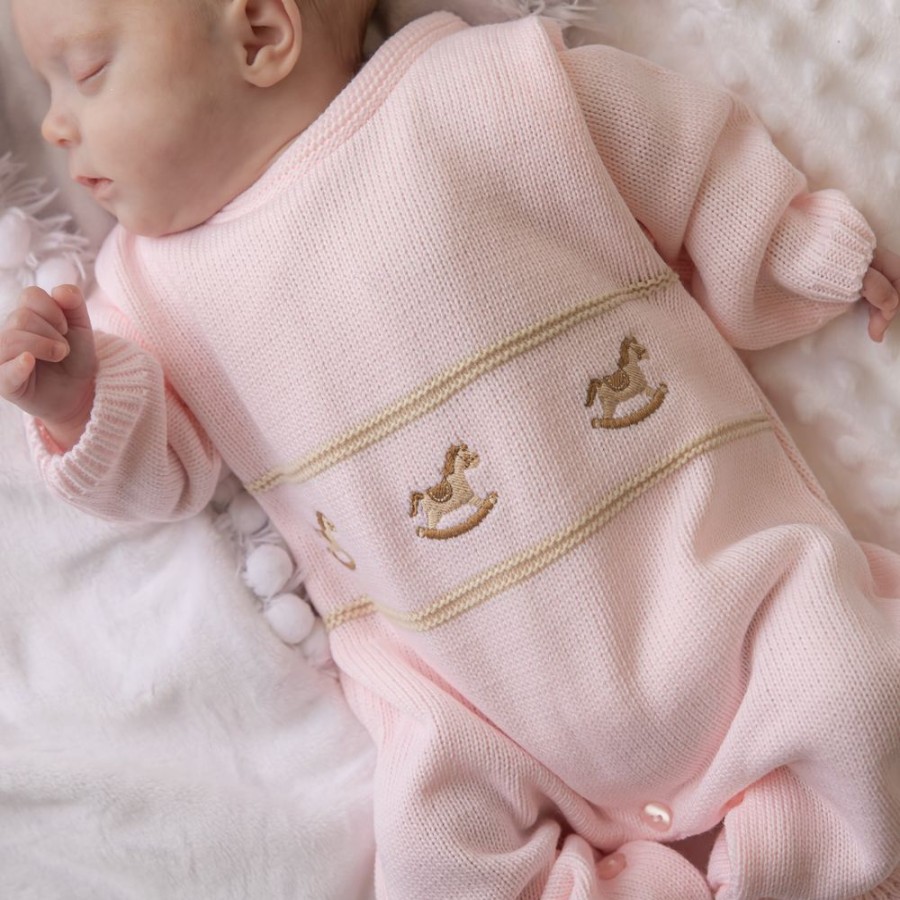 Clothing Dandelion Knitwear | Pink Rocking Horse Knitted Onesie