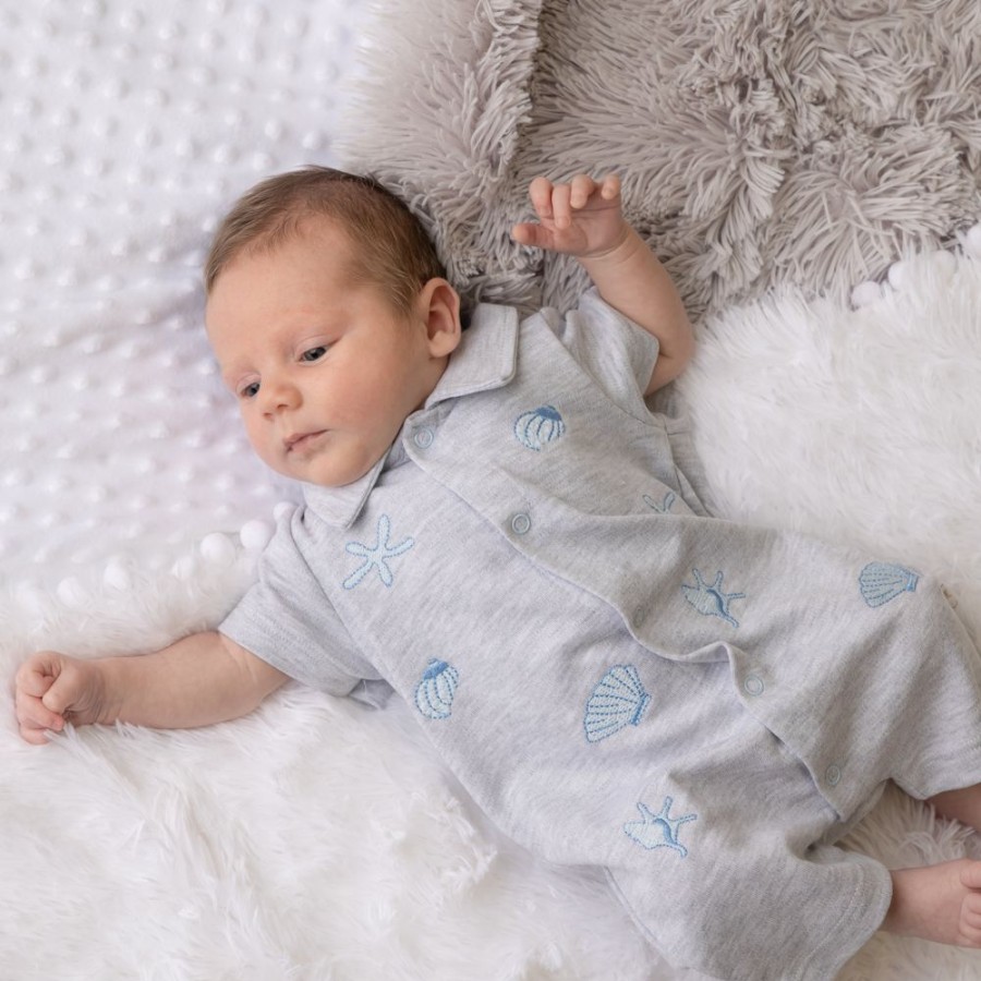 Clothing Caramelo Rompers | Grey Seashell Polo Romper With Bib