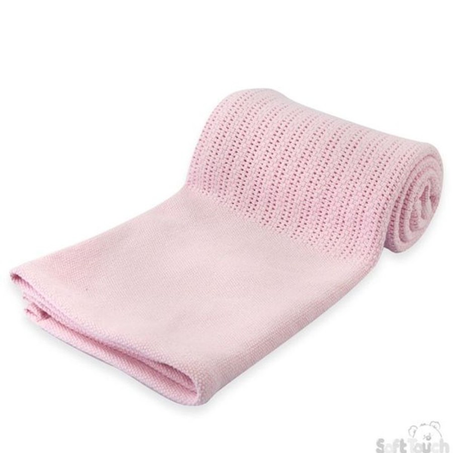 Nursery & Home Millie & Ralph Blankets | Pink Soft Touch Deluxe Cotton Cellular Pram Baby Blanket