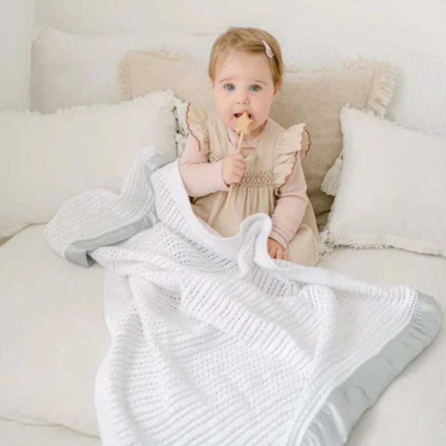 Nursery & Home Millie & Ralph Bedding & Sleepwear | Gilded Bird Classic British Cellular Blanket - Grey Trim