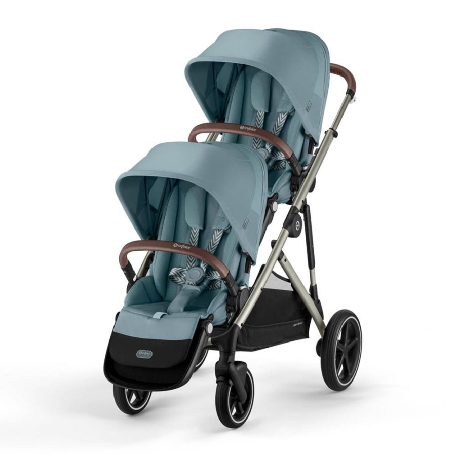 Prams & Pushchairs Cybex | Cybex Gazelle S Taupe Double - Sky Blue