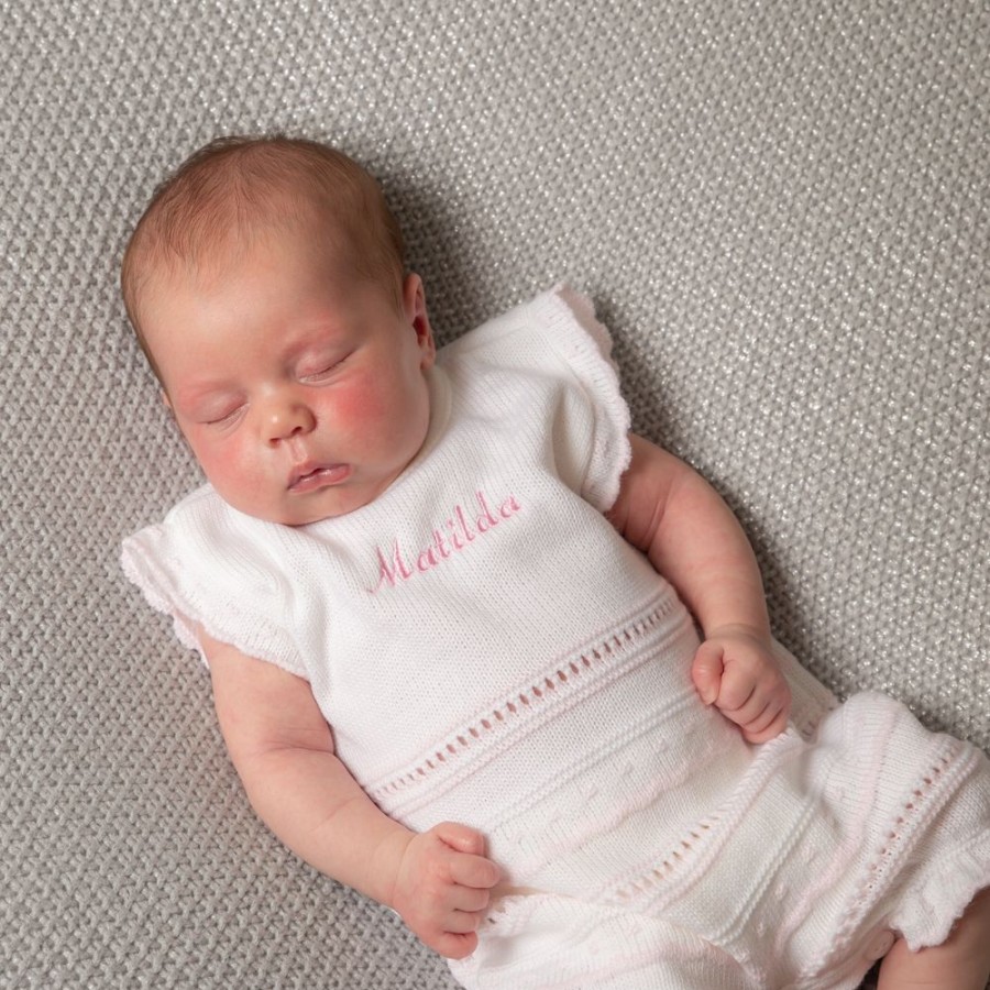 Clothing Dandelion Rompers | Personalised Pink Pointelle Romper