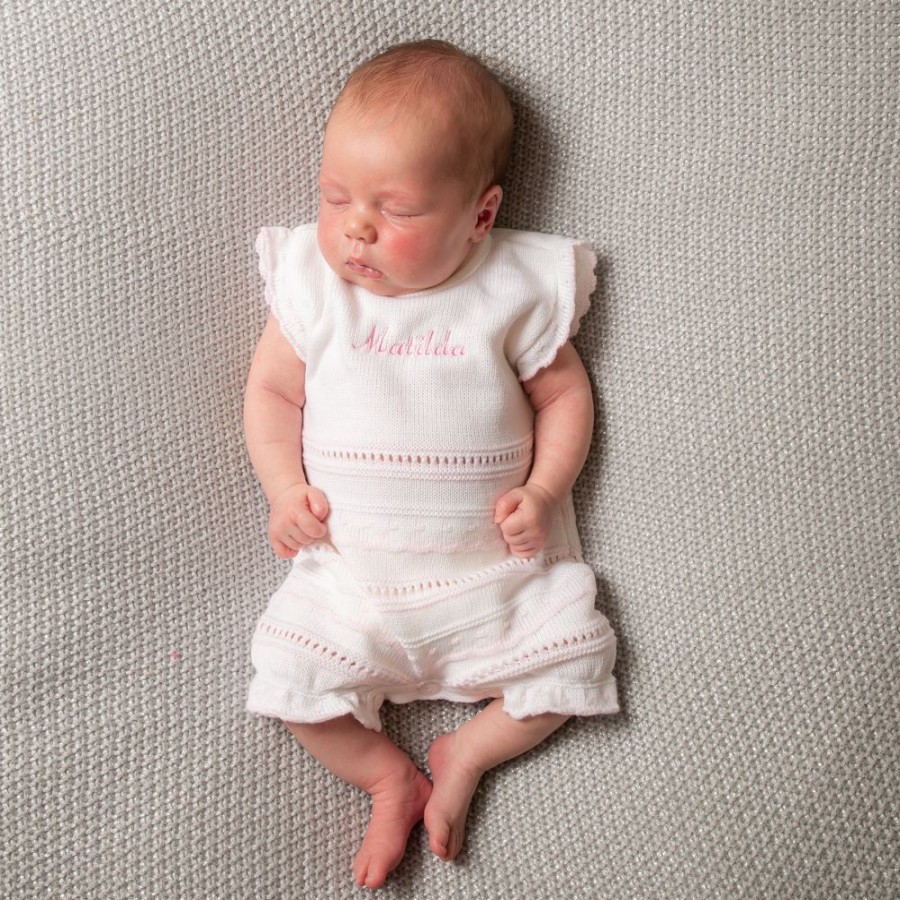 Clothing Dandelion Rompers | Personalised Pink Pointelle Romper