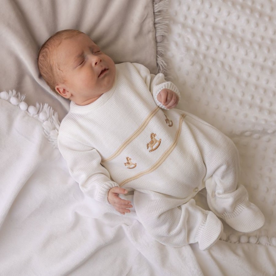 Clothing Dandelion Outfits | White Rocking Horse Knitted Onesie