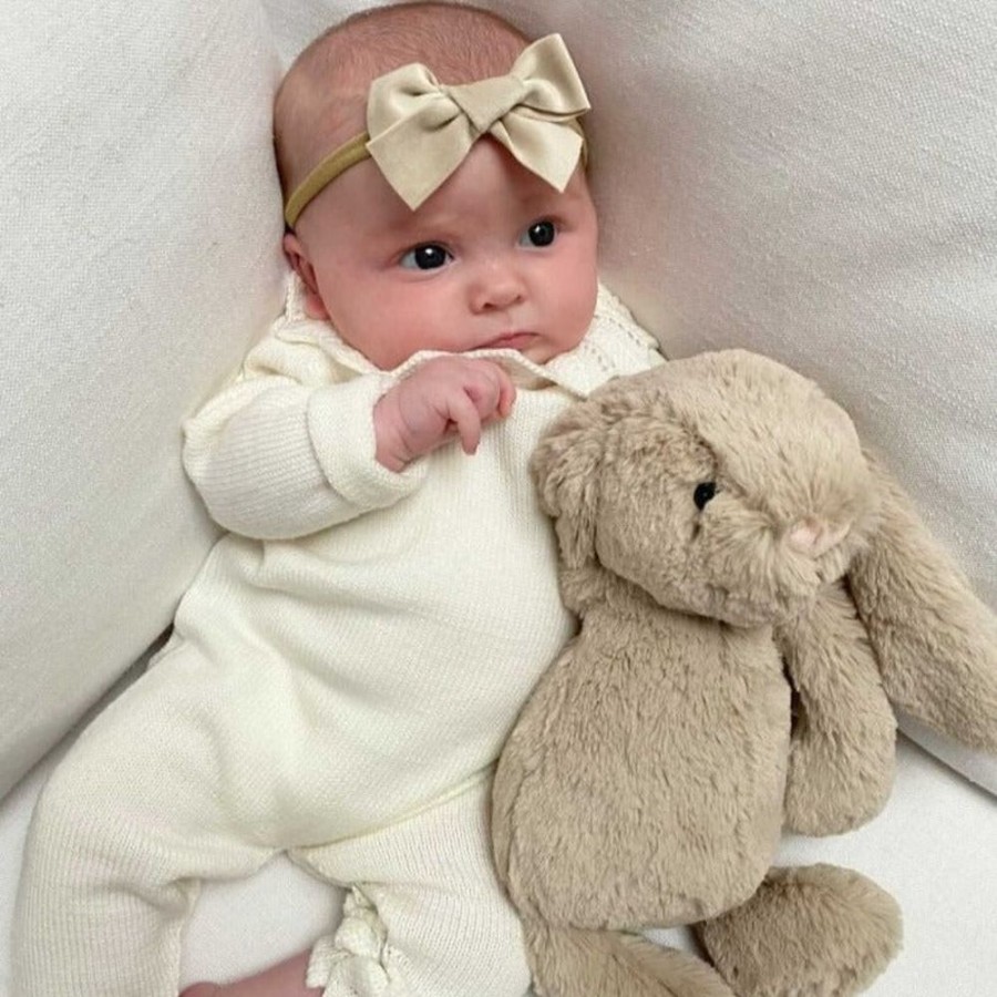 Clothing Millie & Ralph Sleepsuits | Girls Ivory Knitted Cutout Collar All In One