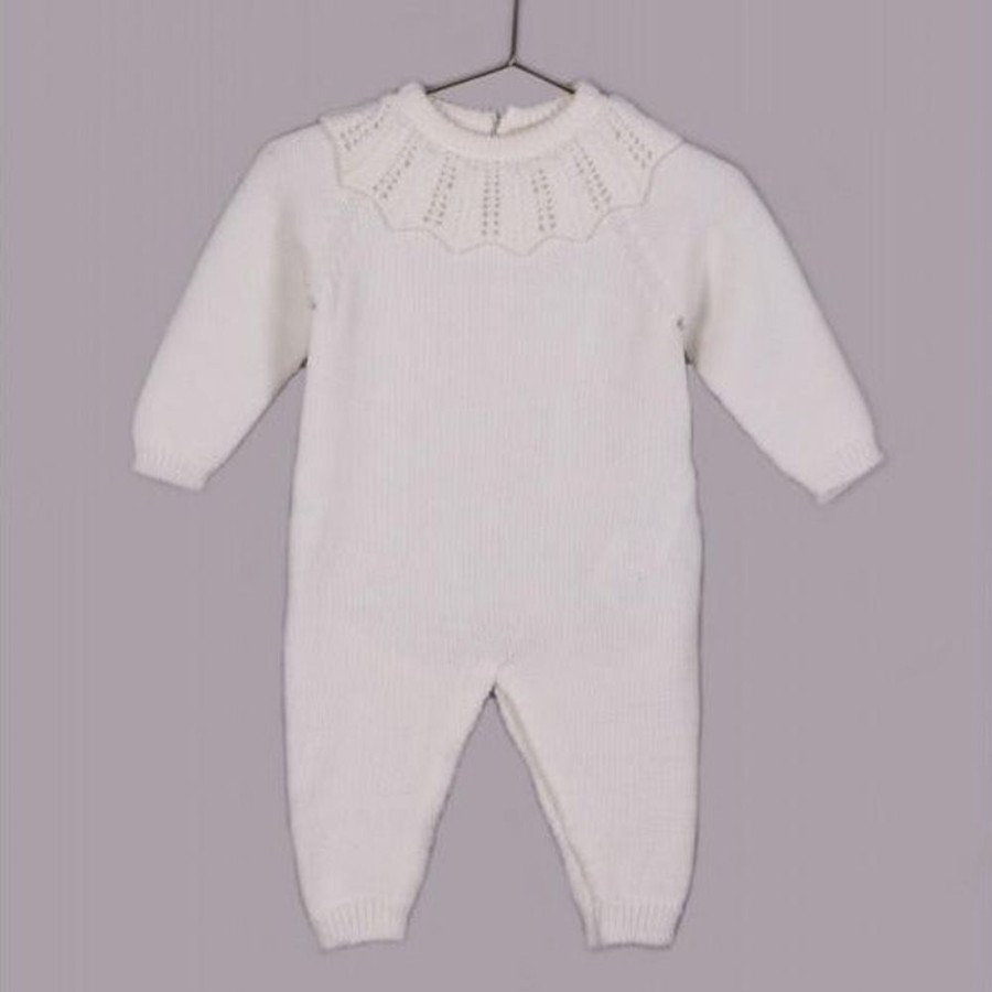 Clothing Millie & Ralph Sleepsuits | Girls Ivory Knitted Cutout Collar All In One