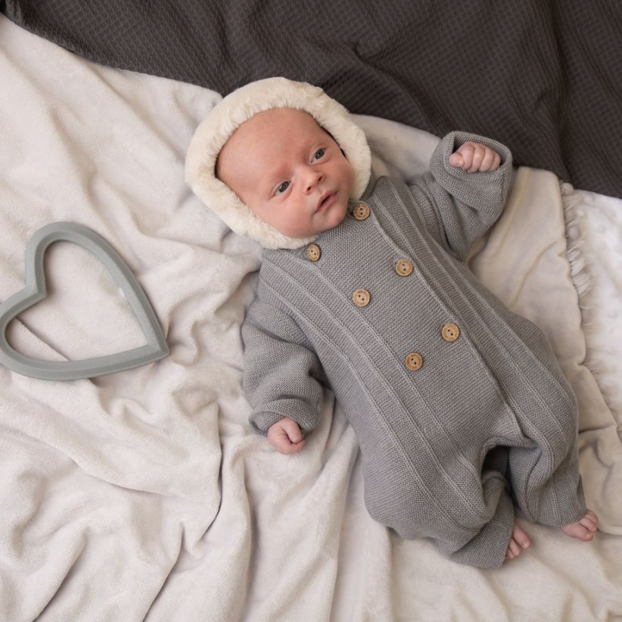 Clothing Millie & Ralph Knitwear | Mid Grey Knitted Fur Pramsuit