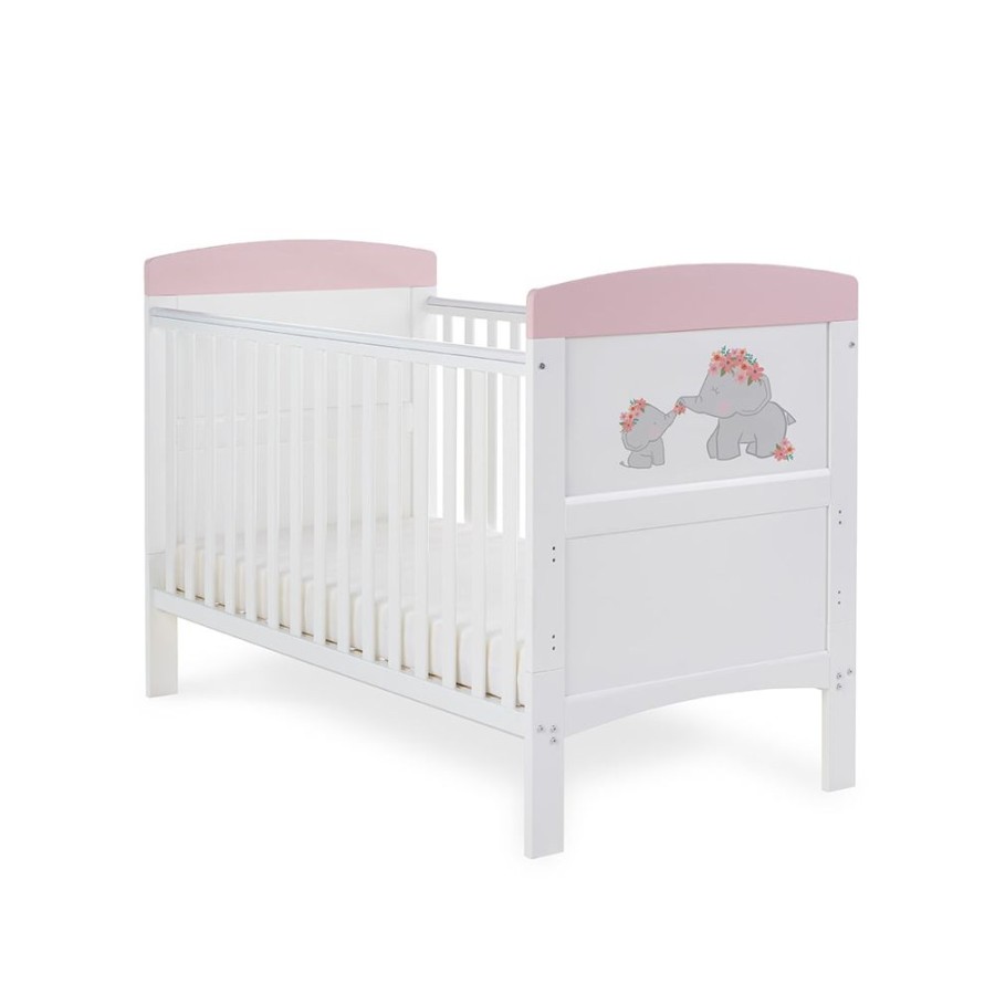 Nursery & Home Obaby Cots & Cotbeds | Obaby Grace Inspire Cot Bed Me & Mini Me Elephants Pink | Obaby Grace | Millie & Ralph