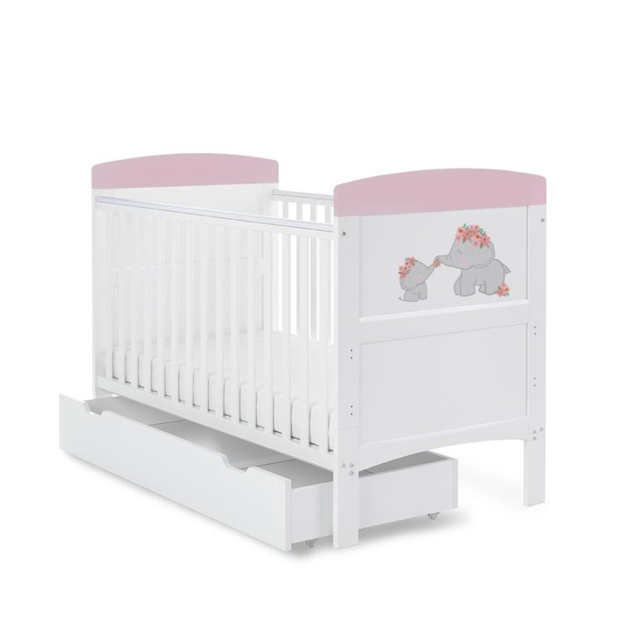 Nursery & Home Obaby Cots & Cotbeds | Obaby Grace Inspire Cot Bed Me & Mini Me Elephants Pink | Obaby Grace | Millie & Ralph