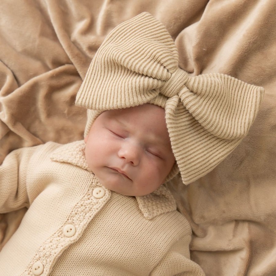 Clothing Millie & Ralph Knitwear | Large Bow Knitted Beige Headband