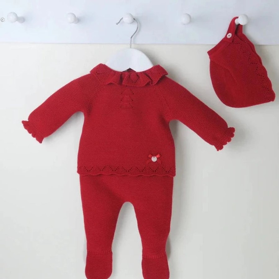 Clothing Pex Knitwear | Lilibeth' Red Frill Knitted Outfit