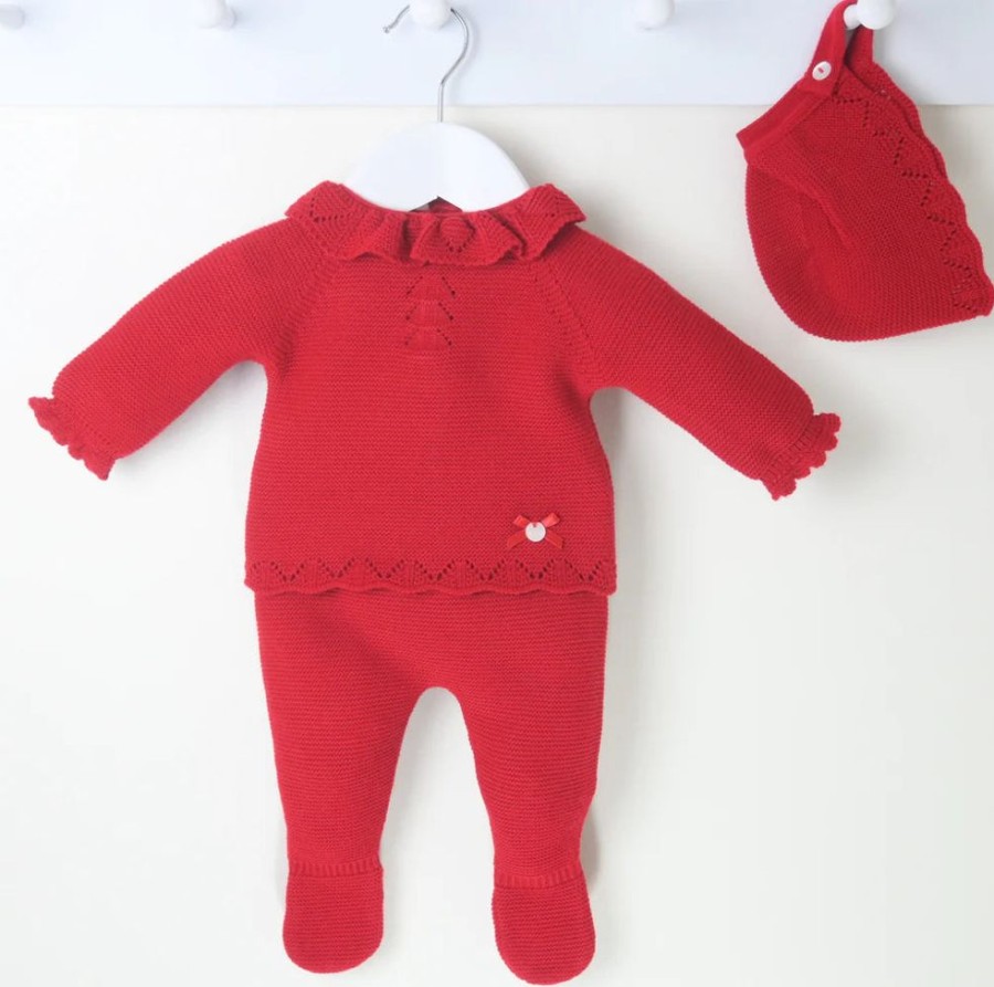 Clothing Pex Knitwear | Lilibeth' Red Frill Knitted Outfit