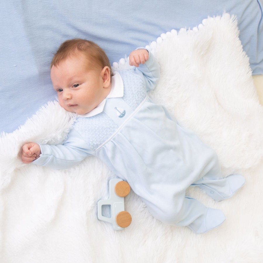 Clothing Dandelion Sleepsuits | Blue Smocked Boat All In One