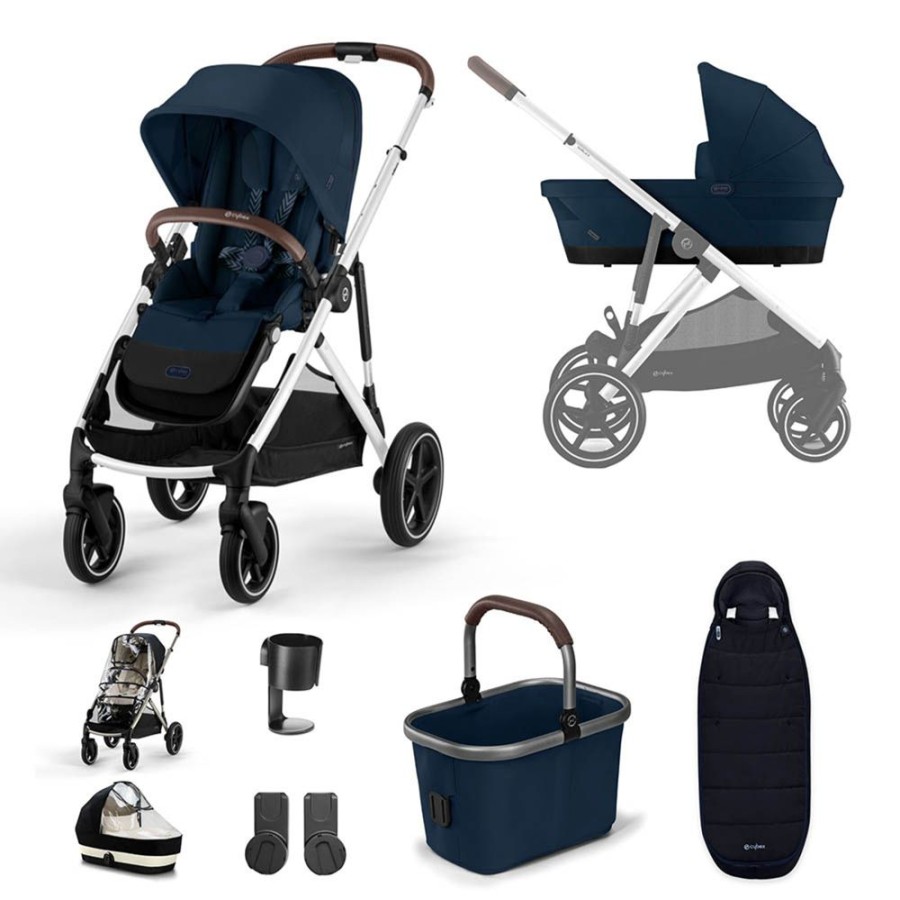 Prams & Pushchairs Cybex | Cybex Gazelle S Silver Essentials Bundle - Ocean Blue