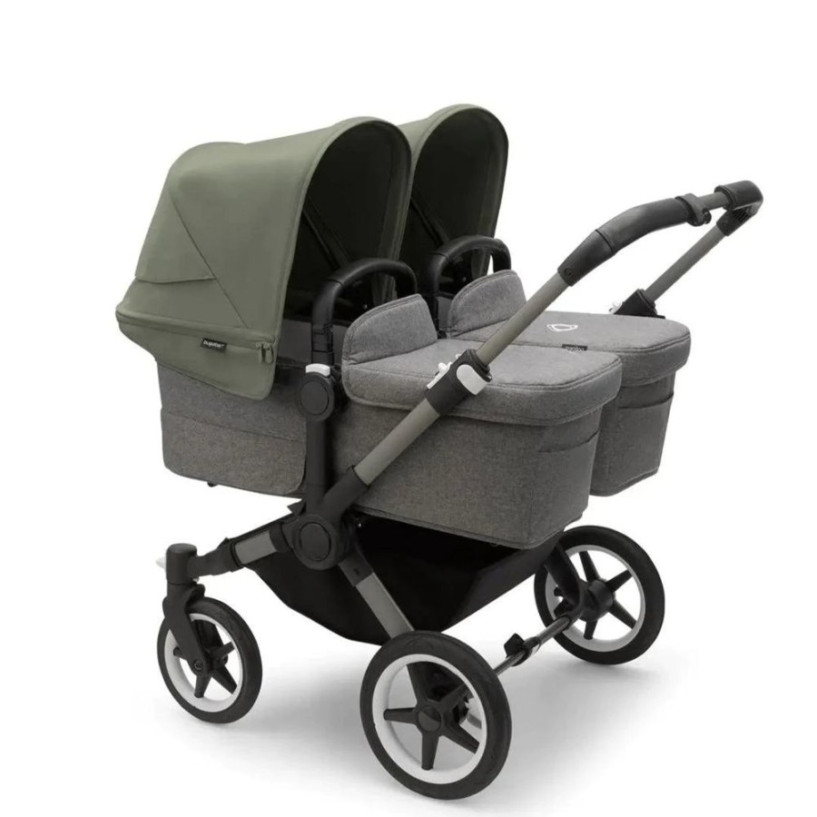 Prams & Pushchairs Bugaboo | Bugaboo Donkey 5 Twin Pushchair - Grey Melange/Forest Green