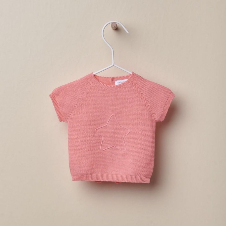 Clothing Millie & Ralph Knitwear | Coral Knitted Star Print Top