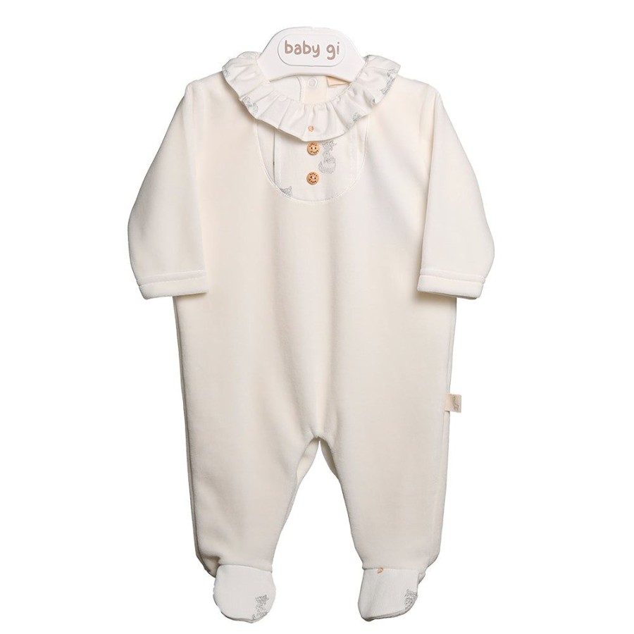 Clothing Millie & Ralph Sleepsuits | Ivory Fox Chest & Collar Detail Babygrow