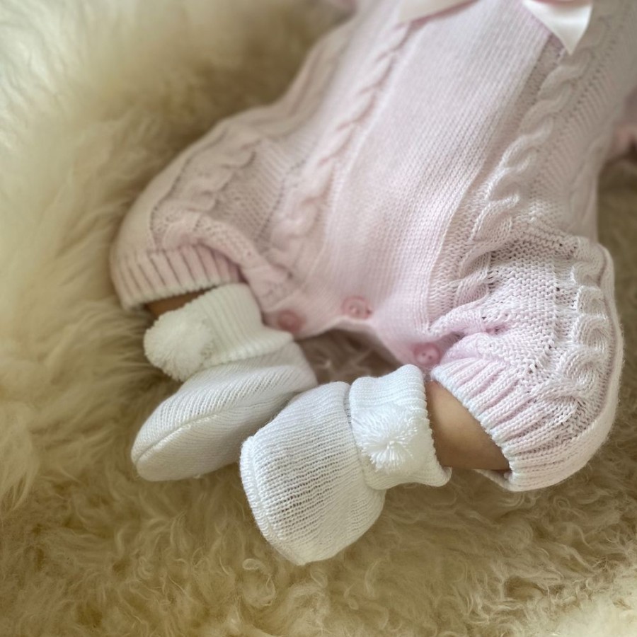 Clothing Millie & Ralph Booties | White Baby Booties With Pom Poms | Millie & Ralph