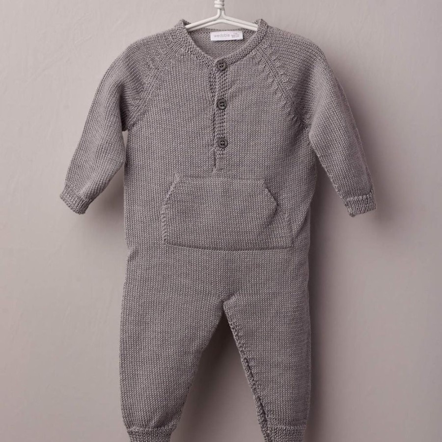 Clothing Millie & Ralph Outfits | Grey Knitted Pocket Detail All In One