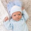 Personalised Millie & Ralph | Personalised First Size Blue & White Double Fur Pom Hat