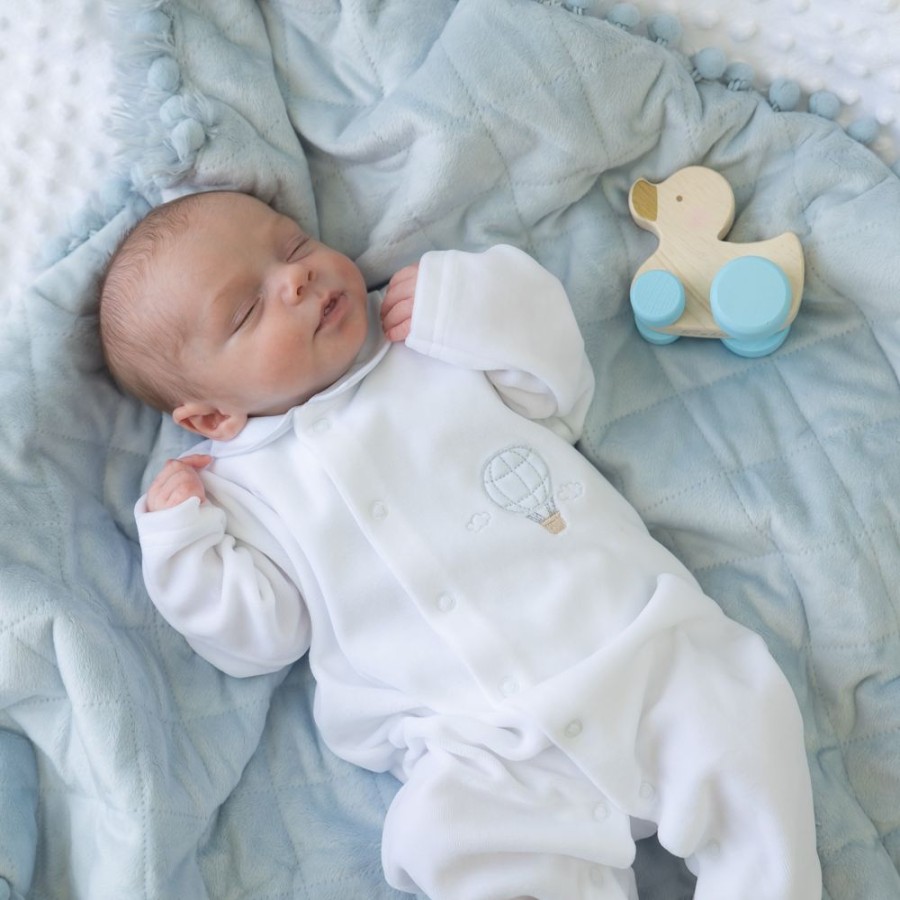 Clothing Millie & Ralph Outfits | White Velour Blue Balloon Detail All In One