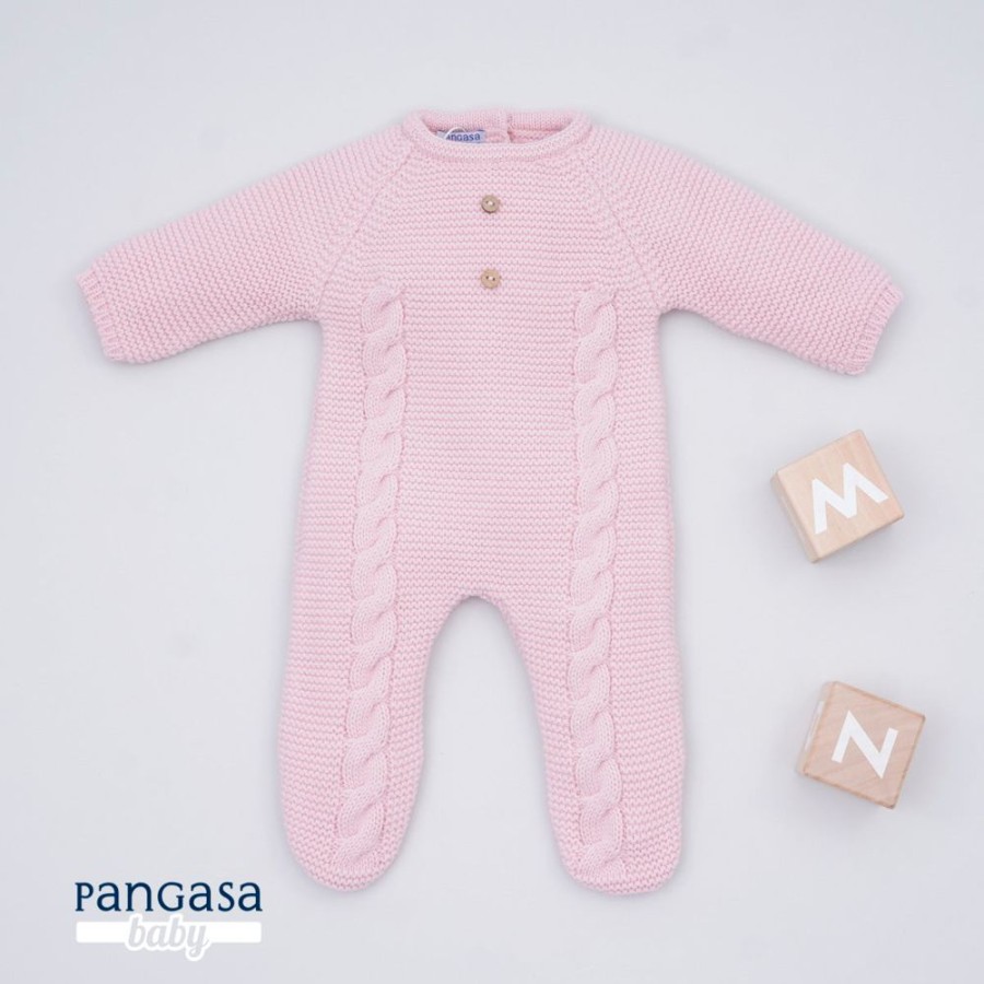 Clothing Pangasa Knitwear | Pangasa Powder Pink Cable Knitted Babygrow