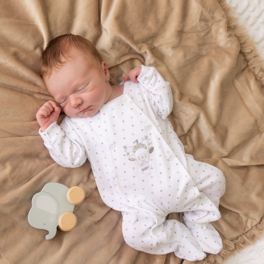 Clothing Dandelion Sleepsuits | White 'Hanging Bear' Star Print Sleepsuit | Millie & Ralph