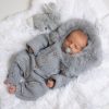 Clothing Pangasa Jackets, Coats & Pramsuits | Pangasa Grey Faux Fur Hood Cable Knitted Pramsuit