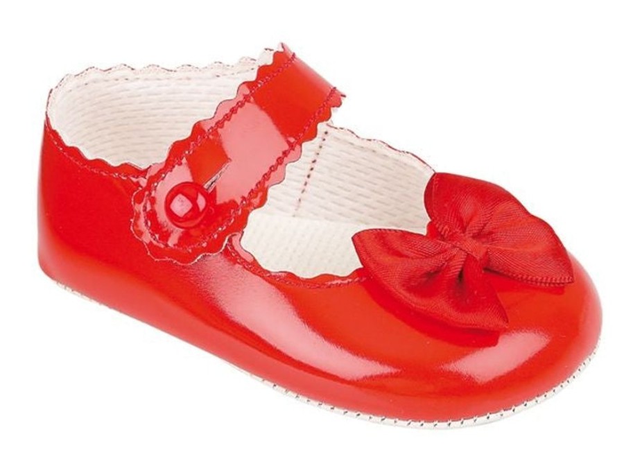 Clothing Baypods Shoes & Booties | Pram Shoes | Girls Red Bow Pram Shoes | Millie & Ralph