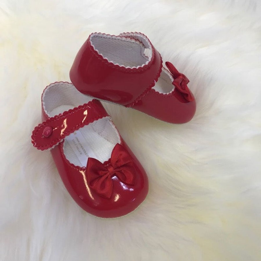 Clothing Baypods Shoes & Booties | Pram Shoes | Girls Red Bow Pram Shoes | Millie & Ralph