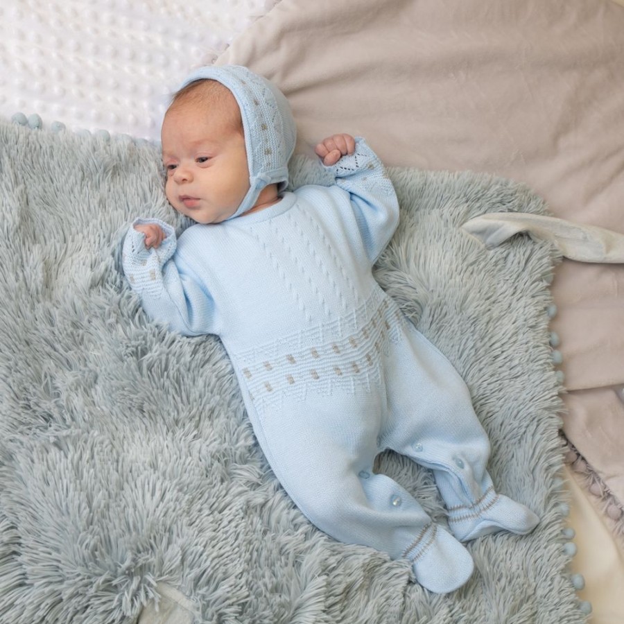 Clothing Dandelion Knitwear | Knitted Onesie | Blue Knitted Onesie & Hat | Millie & Ralph